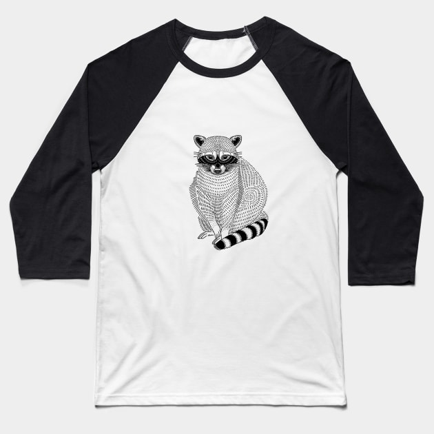 Racoon blackwork flash design Baseball T-Shirt by VEROfojt